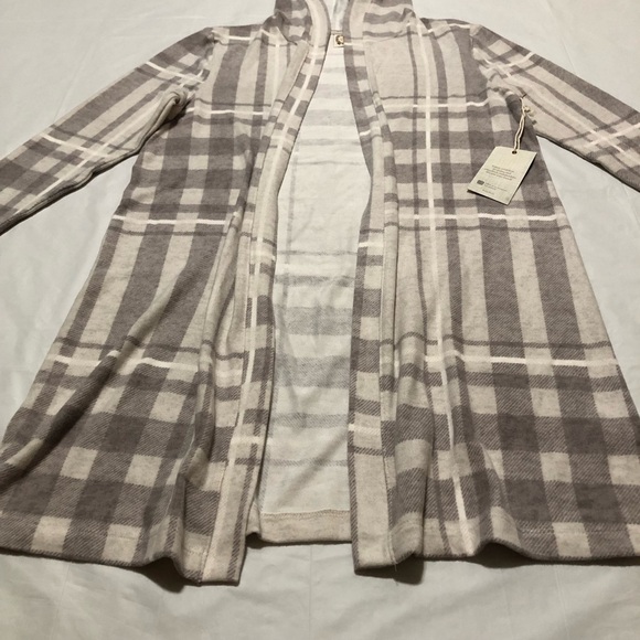 NWT Tru Self Women’s Long Sleeve Open Front Hooded Gray & White Plaid Cardigan M - Picture 4 of 10